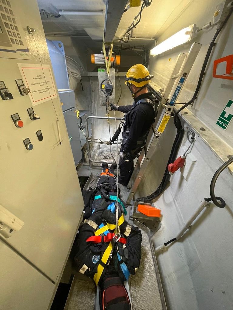 Emergency training drill in progress in the turbine hub